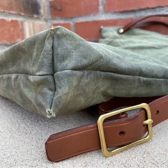 Handmade Convertible Waxed Canvas Tote with Leather Strap in Avocado Green - Picture 6 of 11
